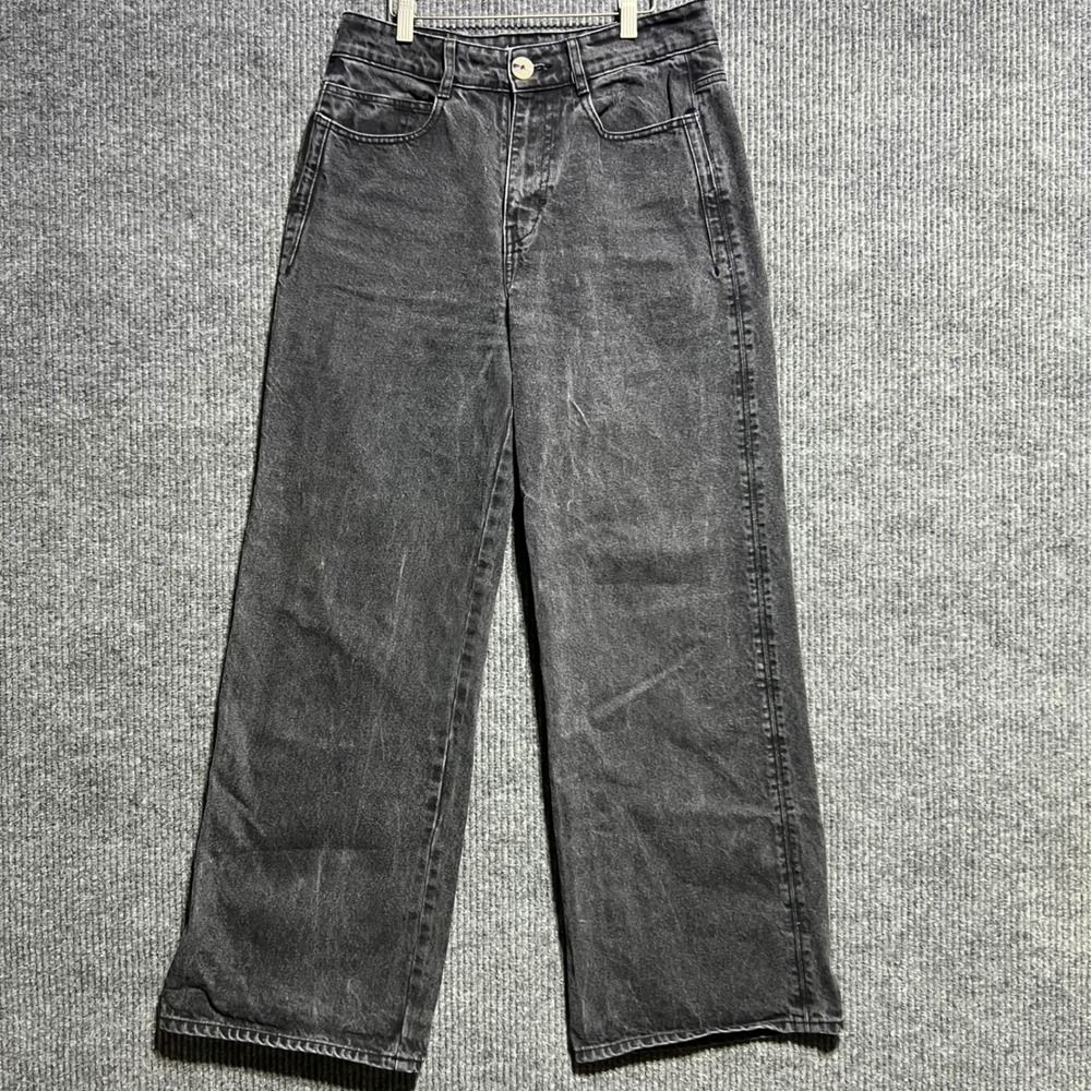 Zara Wide Leg Jeans‎ Womens 8 Black Faded High Waist Relaxed Denim Pants